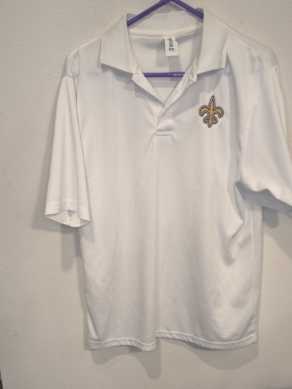 Reebok White Polo with Gold Fleur-de-Lis Chest Logo Saints M